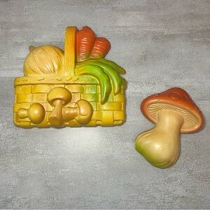 Vintage Miller Studio Chalkware 1978 3D Harvest Basket Mushroom Wall Hanging